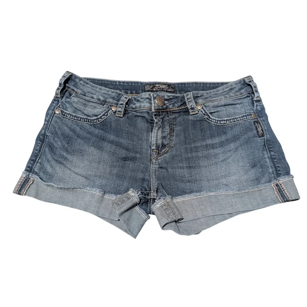 Silver Jeans Co Shorts Womens 31 Blue Toni Mid Rise Cuffed Raw Hem Denim Western